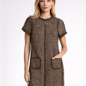 W By Worth Tweed Zip Front Sheath Style Dress Career Contemporary Brown Size 4